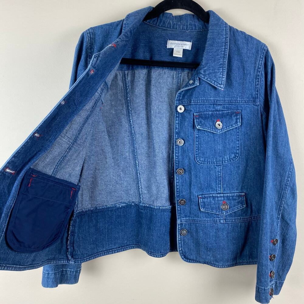 Christopher & Banks Denim Utility Jacket Womens P/M Grunge Utility Cargo Western - Picture 3 of 10